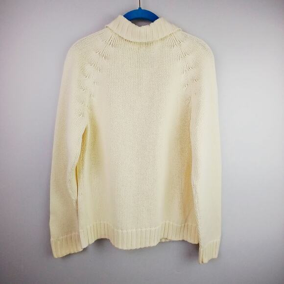 Lands' End VTG SZ L 100% Cotton Cardigan Sweater Cream Mother of Pearl Buttons - Picture 6 of 7